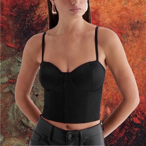 Express Tops - NWOT Express Body Contour Satin Corset Crop Tank Top Bustier Black Cami